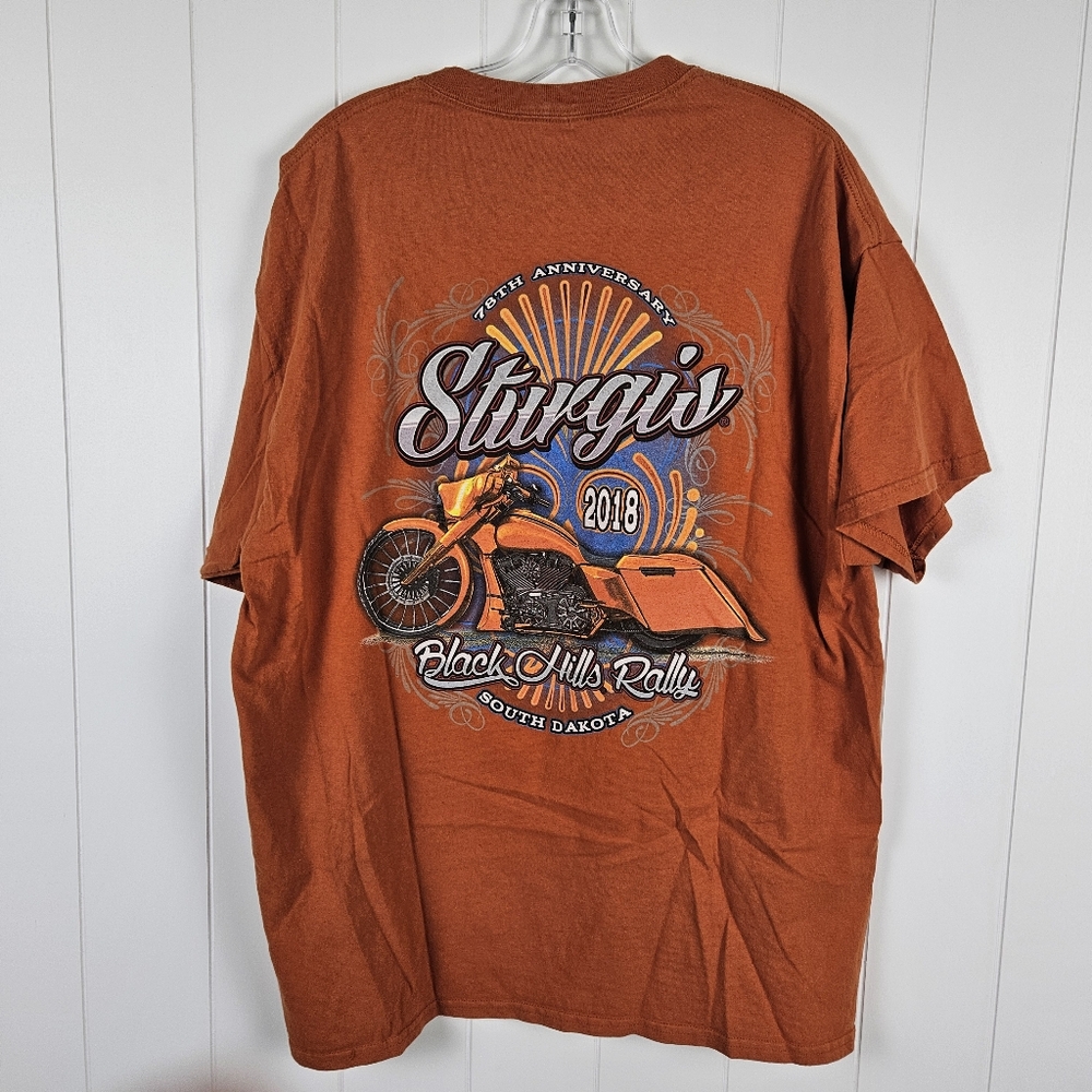 Sturgis Short Sleeve Shirt Orange Front Back Graphics Crew Neck Mens XL
